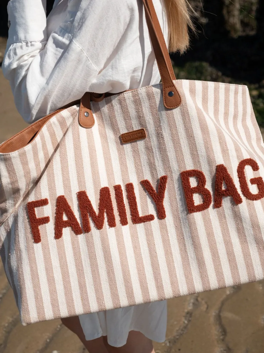Outlet Childhome Family Bag Verzorgingstas - Stripes - Nude/Terracotta