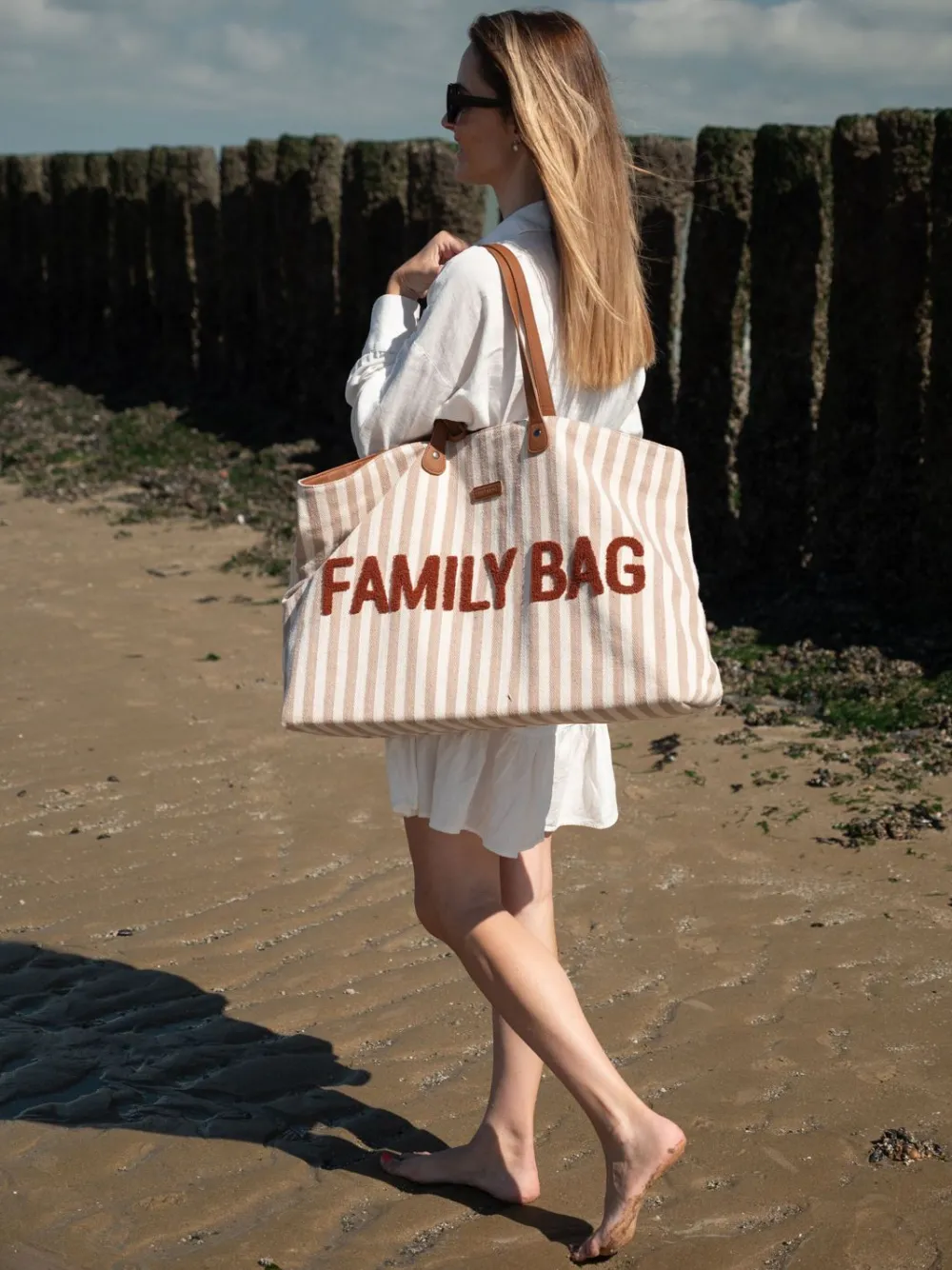 Outlet Childhome Family Bag Verzorgingstas - Stripes - Nude/Terracotta