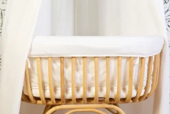 Clearance Childhome Rattan Wieg - 90X70X71 Cm + Matras - 77X42X4 Cm - Jersey Hoes Ecru - Schommelpoten