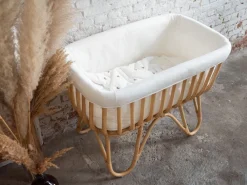 New Childhome Rattan Wieg Rechthoekig - 90X50X70 Cm + Jersey Omrander Ecru - Matras - 81X42X5 Cm