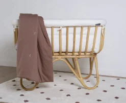 New Childhome Rattan Wieg Rechthoekig - 90X50X70 Cm + Jersey Omrander Ecru - Matras - 81X42X5 Cm