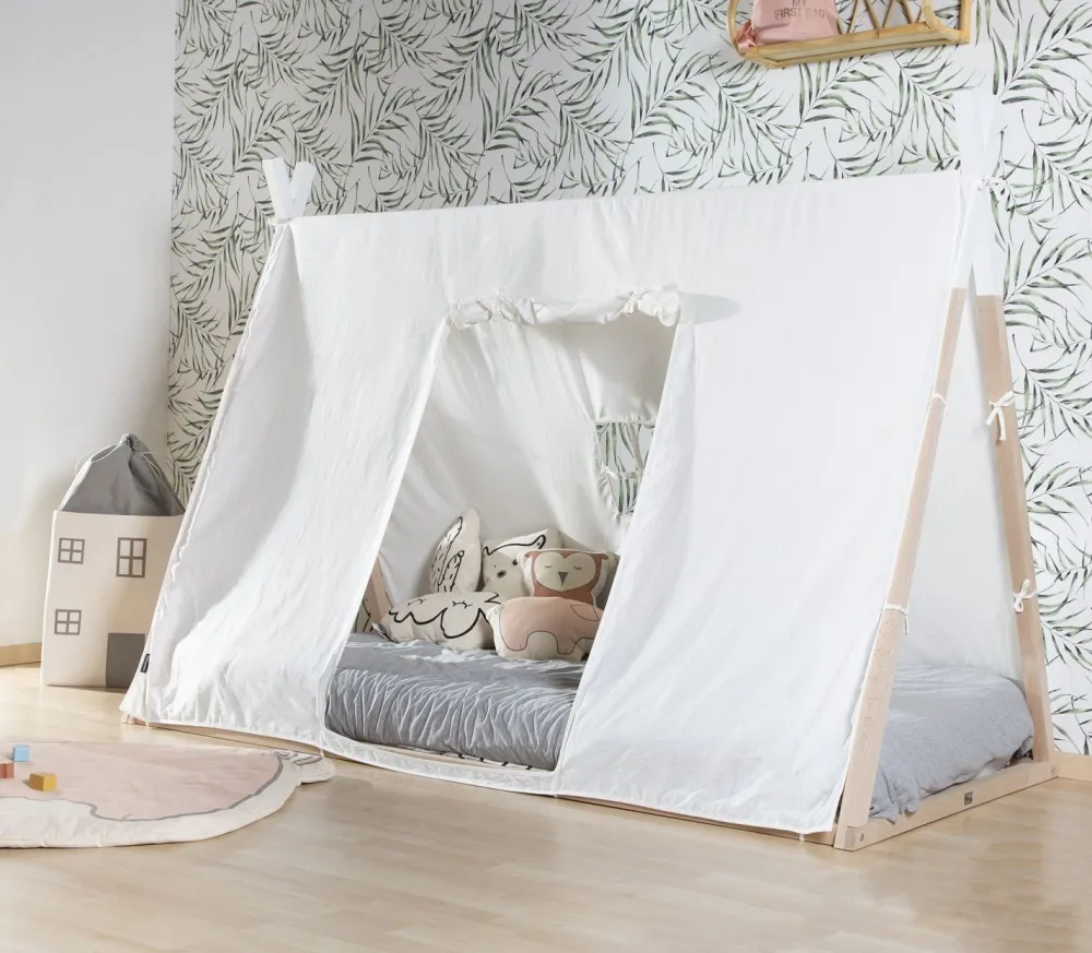Fashion Childhome Tipi Bed - 90X200 Cm - Hout - Naturel Wit Ja, Graag Met Lattenbodem