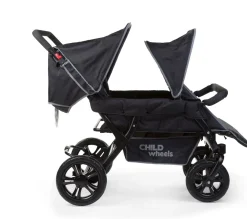 Hot Childhome Two By Two Wandelwagen + Regenhoes + Zonnekap - Staal + Tedelon - Zwart