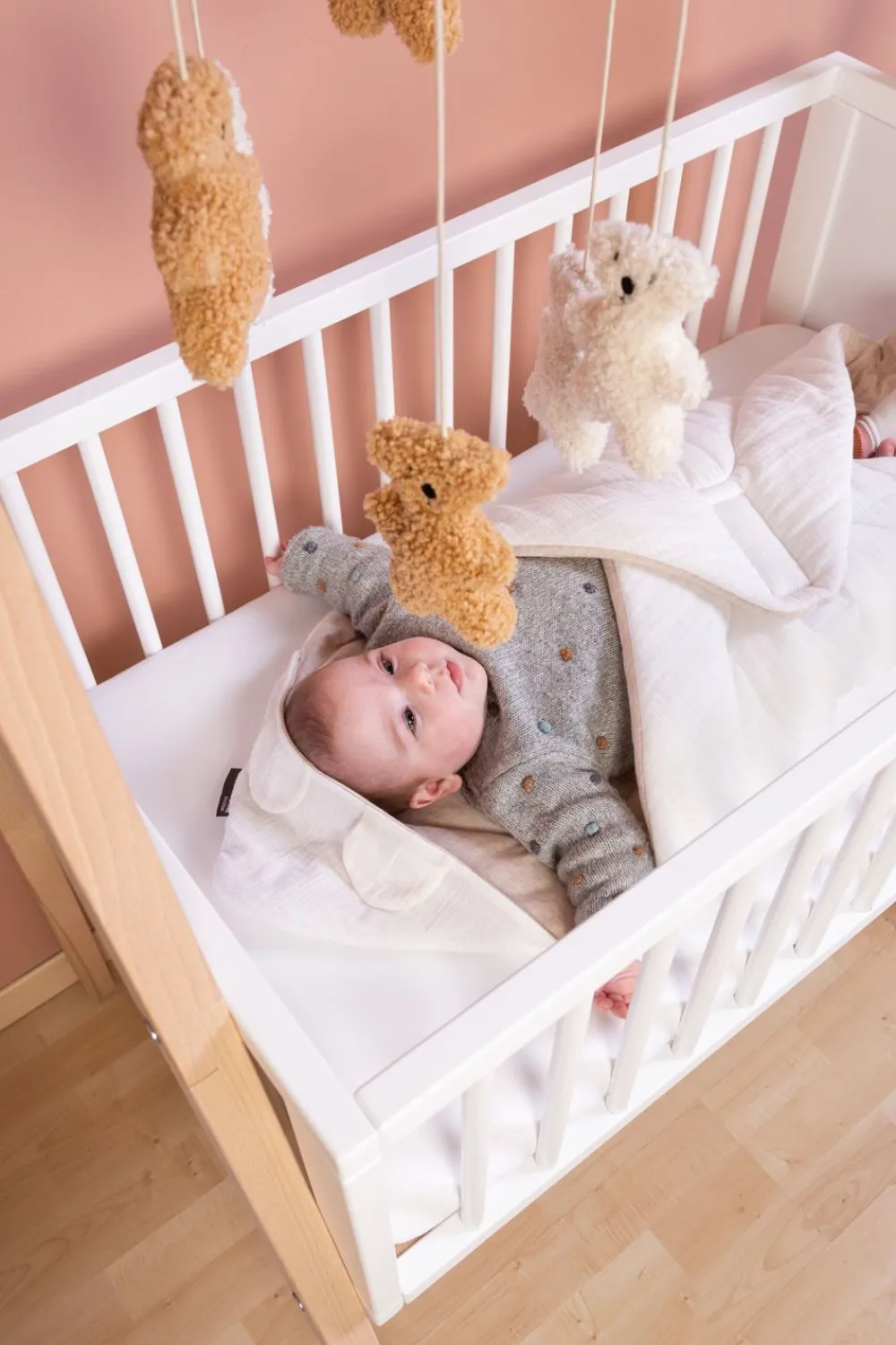 Clearance Childhome Wikkeldeken Universeel - 75X75 Cm - Jersey Melange Beige / Mousseline Teddy